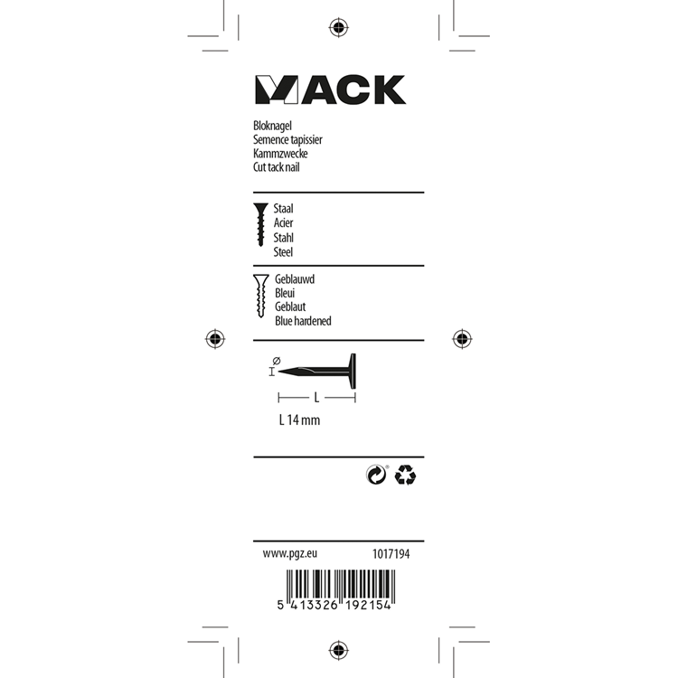 Mack 1017194 - bloque clavo acero pavonado 50 gr14 mm | 10 piezas