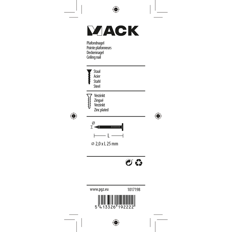 Mack 1017198 - Clavo de techo acero galvanizado 90 gr 2,0 x 25 mm | 5 piezas
