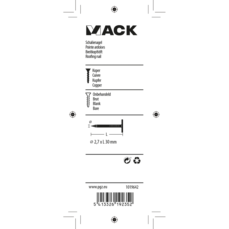 Mack 1019642 - clavo de esquisto cobre 30 gr 2,7 x 30 mm | 10 piezas