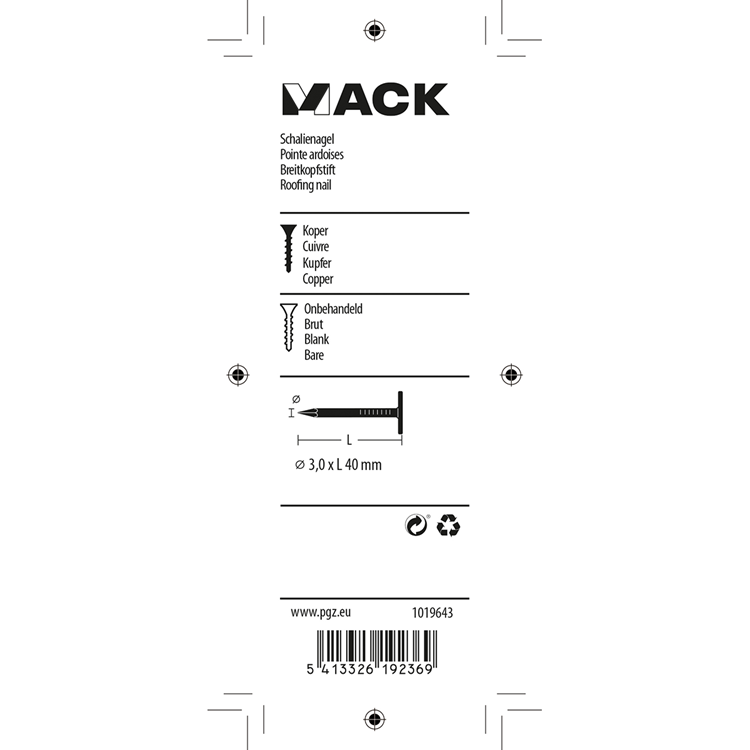 Mack 1019643 - clavo de esquisto cobre 30 gr 3,0 x 40 mm | 10 piezas