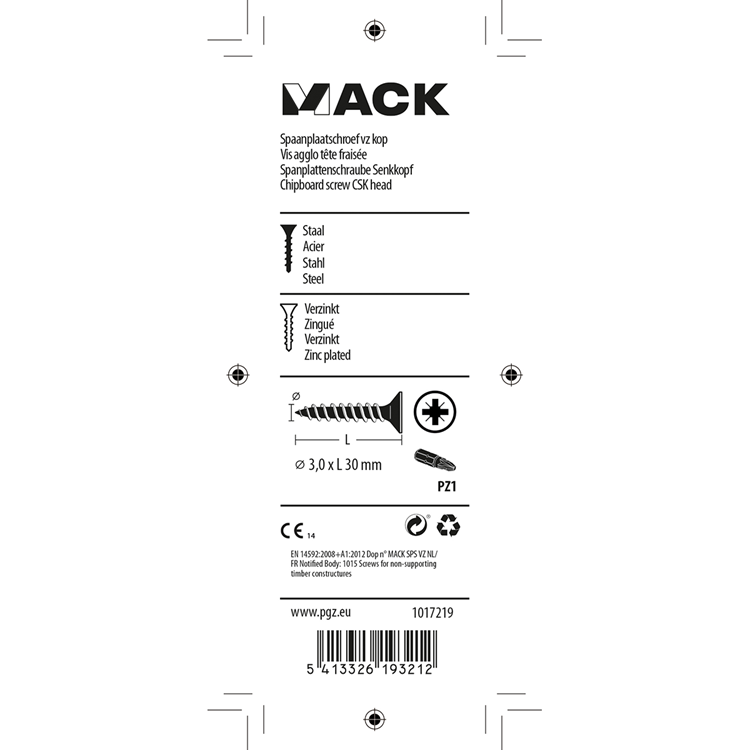 Mack 1017219 - tornillo para aglomerado con cabeza chapada en amarillo 35 piezas 3,0 x 30 mm | 10 piezas