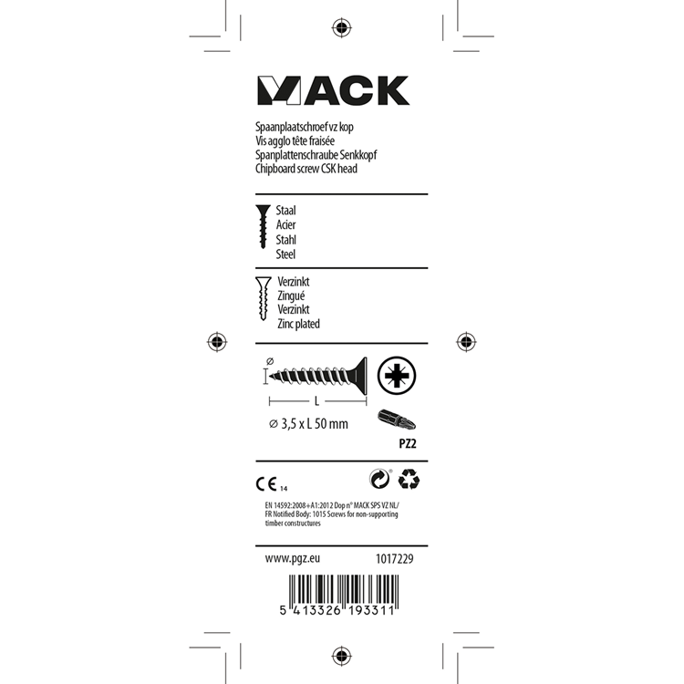 Mack 1017229 - tornillo para aglomerado con cabeza chapada en amarillo 14 piezas 3,5 x 50 mm | 10 piezas