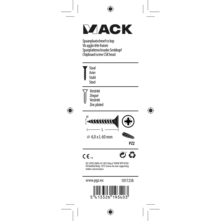 Mack 1017238 - tornillo para aglomerado con cabeza chapada en amarillo 12 piezas 4,0 x 60 mm | 10 piezas