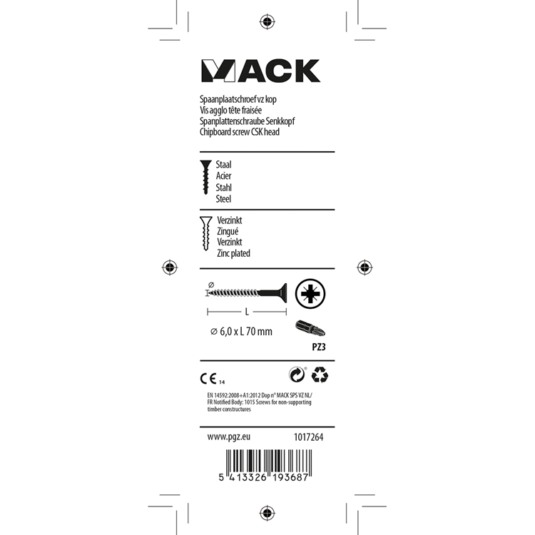 Mack 1017264 - Tornillo para aglomerado con cabeza chapada en amarillo. 5 piezas 6,0 x 70 mm | 10 piezas