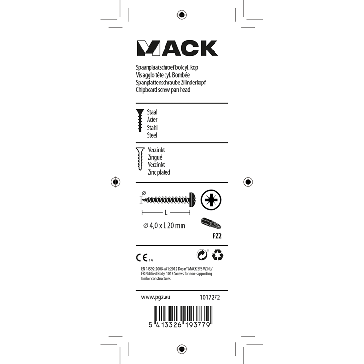 Mack 1017272 - tornillo para aglomerado cabeza cilíndrica chapado en amarillo 30 piezas 4,0 x 20 mm | 10 piezas