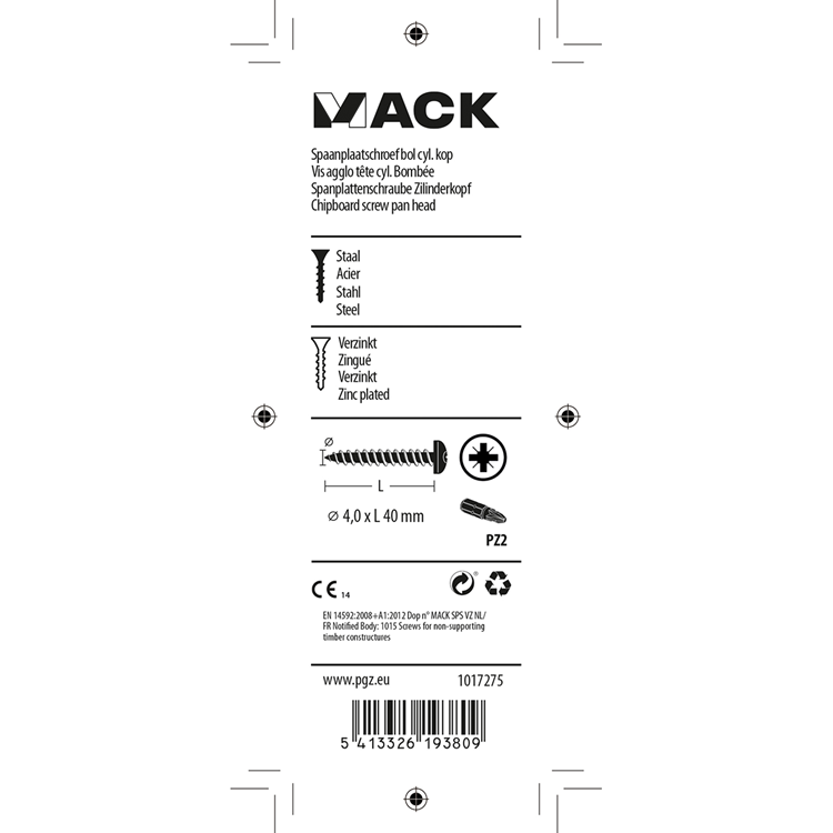 Mack 1017275 - tornillo para aglomerado cabeza cilíndrica chapado en amarillo 15 piezas 4,0 x 40 mm | 10 piezas