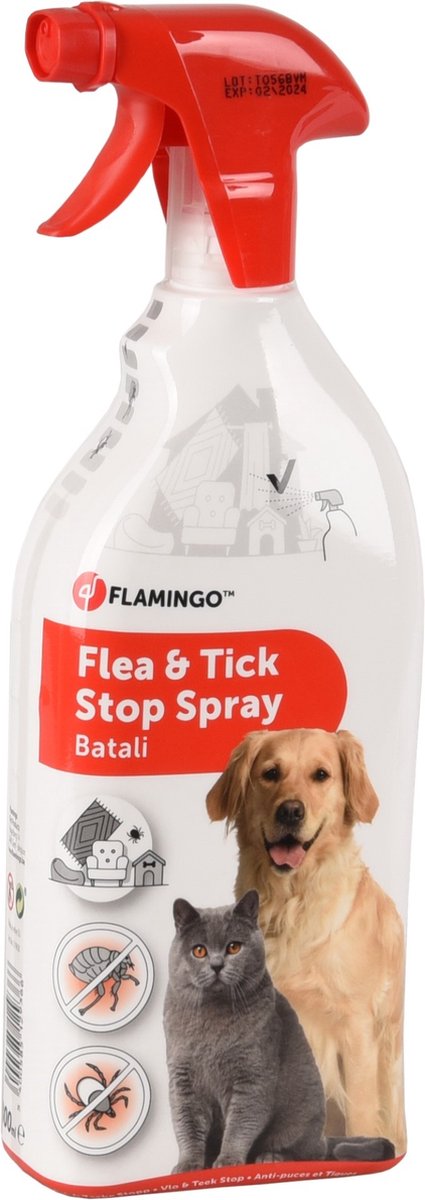 Flamingo spray antipulci - batali flea tick stop spray 800ml - spray antiparassitario - contro pulci - zecche e acari - con dimeticone - senza insetticida - per cestini e tappeti - prodotto in Europa