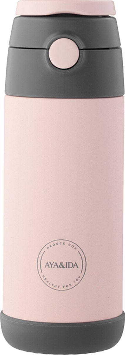 Aya ida - botella para beber - termo - botella de agua - pajita para niños - 350 ml - rosa suave