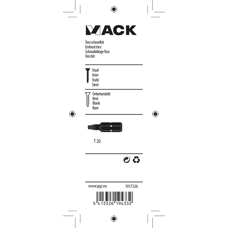 Mack 1017326 - punta torx acero sin tratar 2 piezas t 20 | 10 piezas