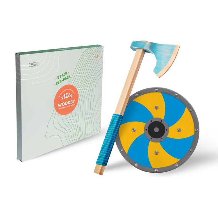 Woodsy viking houten bijl met schild. 4+