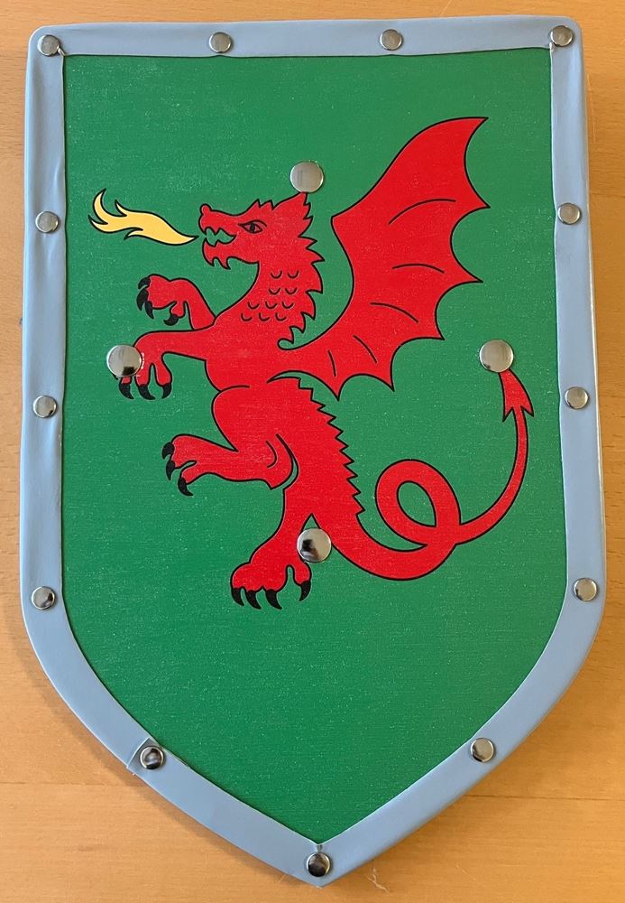 Escudo de madera amaderado dragón verde. 26x39