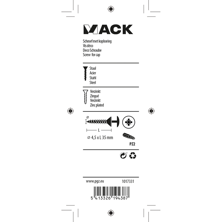Mack 1017331 - tornillo con cabeza, acero galvanizado. 12 piezas 4,5 x 35 mm | 10 piezas