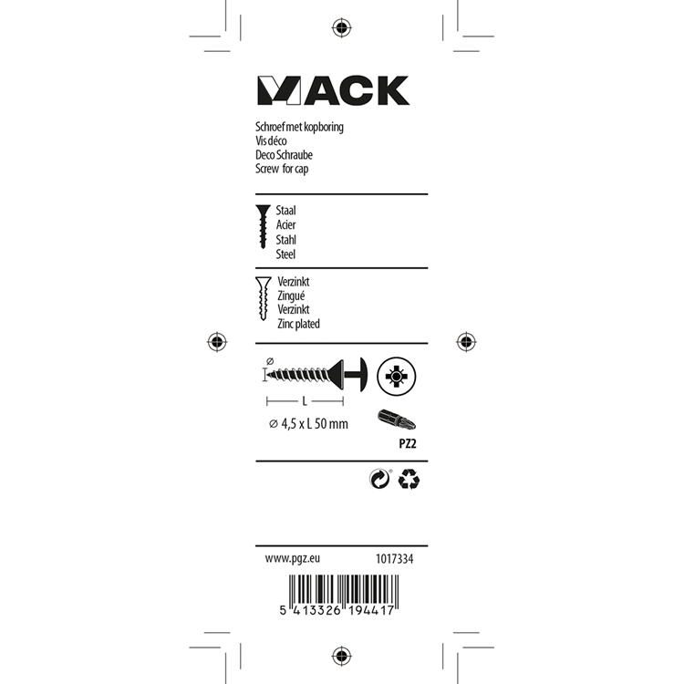 Mack 1017334 - tornillo con cabeza, acero galvanizado. 8 piezas 4,5 x 50 mm | 10 piezas