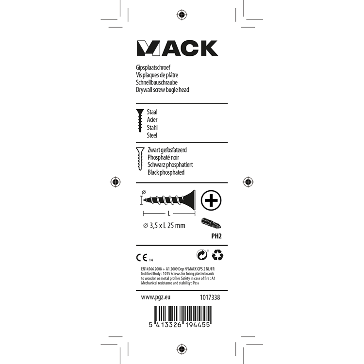 Mack 1017338 - tornillo para placas de yeso fosfatado negro. 30 piezas 3,5 x 25 mm | 10 piezas