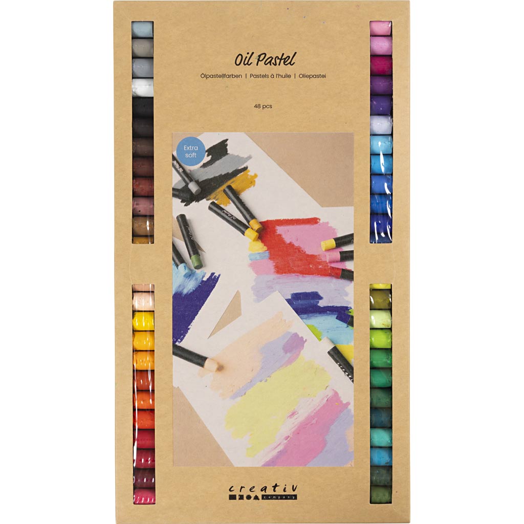 Pastelli a olio Creativ company, l: 7 cm, spessore 11 mm, vari colori, 48 pezzi 1 scatola