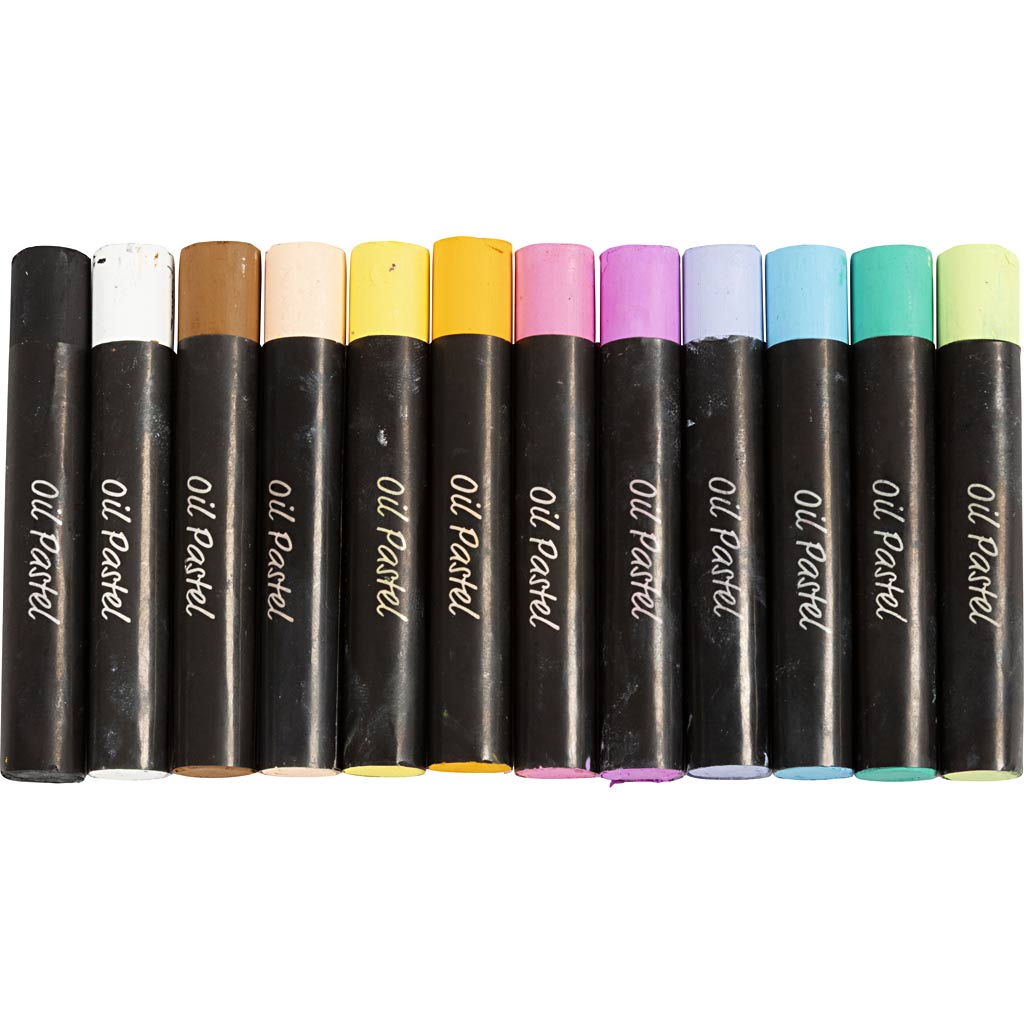 Pastelli a olio Creativ Company, l: 7 cm, spessore 11 mm, colori pastello, 12 pezzi 1 scatola