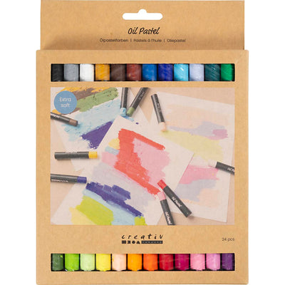 Pastelli a olio Creativ Company, l: 7 cm, spessore 11 mm, colori pastello, 24 pezzi 1 scatola