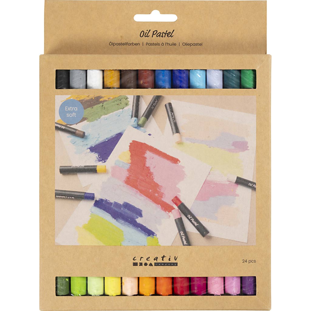 Pastelli a olio Creativ Company, l: 7 cm, spessore 11 mm, colori pastello, 24 pezzi 1 scatola