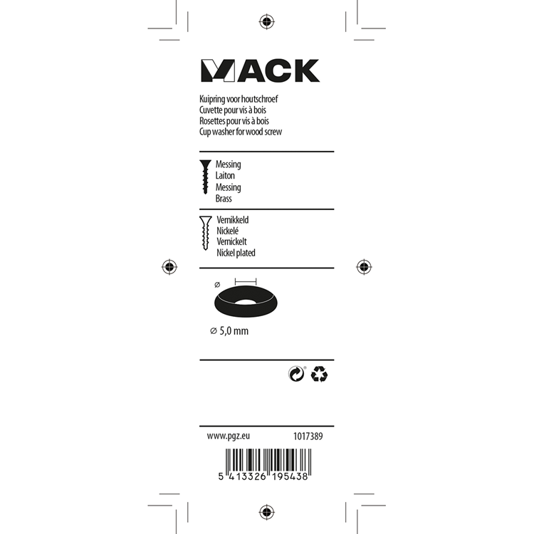 Mack 1017389 - anillo de carenado para tornillos para madera. vern. 8 piezas de 5,0 mm | 10 piezas