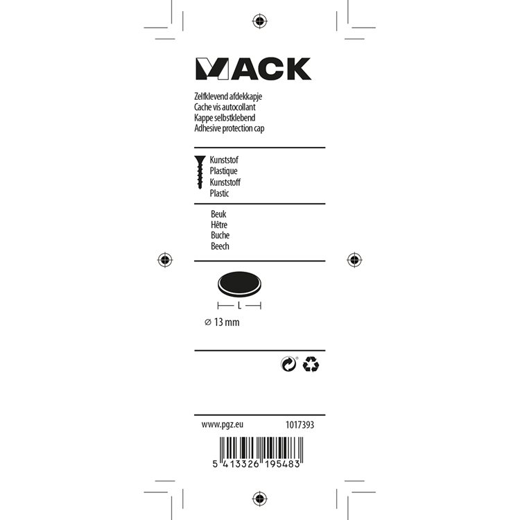 Mack 1017393 - tapa autoadhesiva haya artificial 96ud 13 mm | 10 piezas