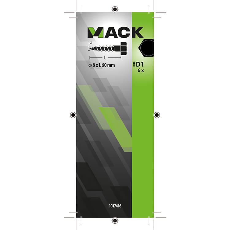 Mack 1017416 - perno rosca madera acero galvanizado 6 piezas 8 x 60 mm | 5 piezas