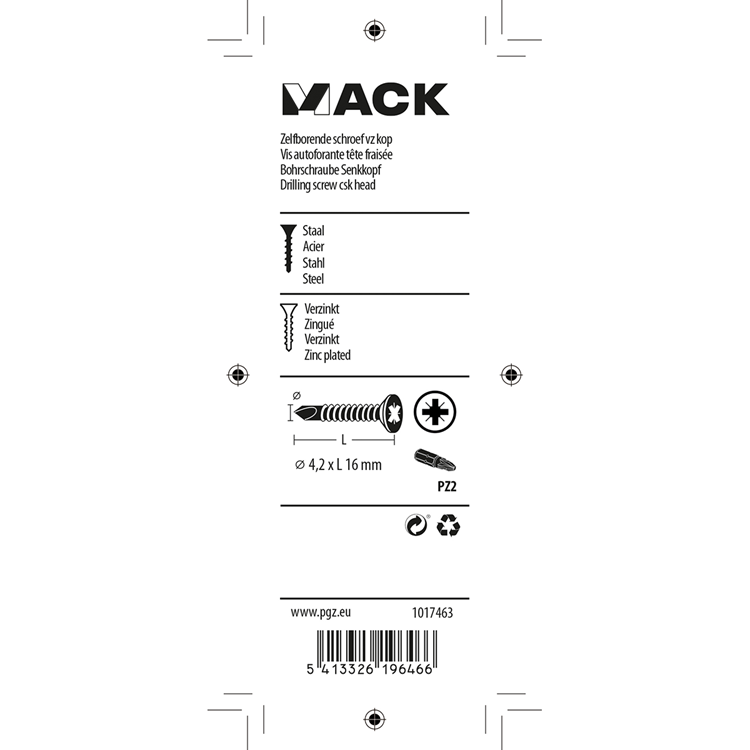 Mack 1017463 - tornillo autoperforante con cabeza galvanizada. 28 piezas 4,2 x 16 mm | 10 piezas