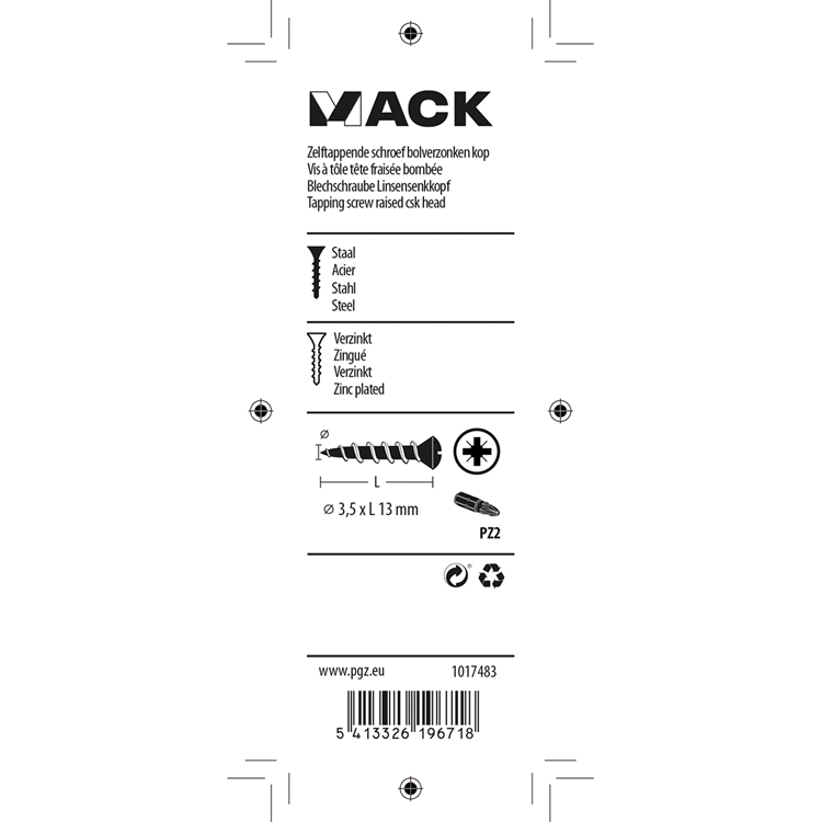 Mack 1017483 - tornillo autorroscante bvk chapado 30 piezas 3,5 x 13 mm | 10 piezas