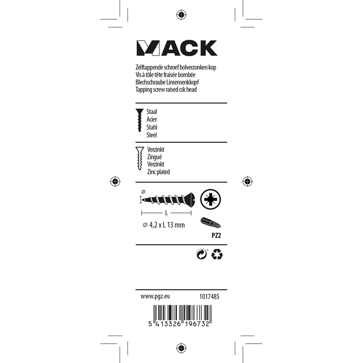 Mack 1017485 - tornillo autorroscante bvk galvanizado 24 piezas 4,2 x 13 mm | 10 piezas