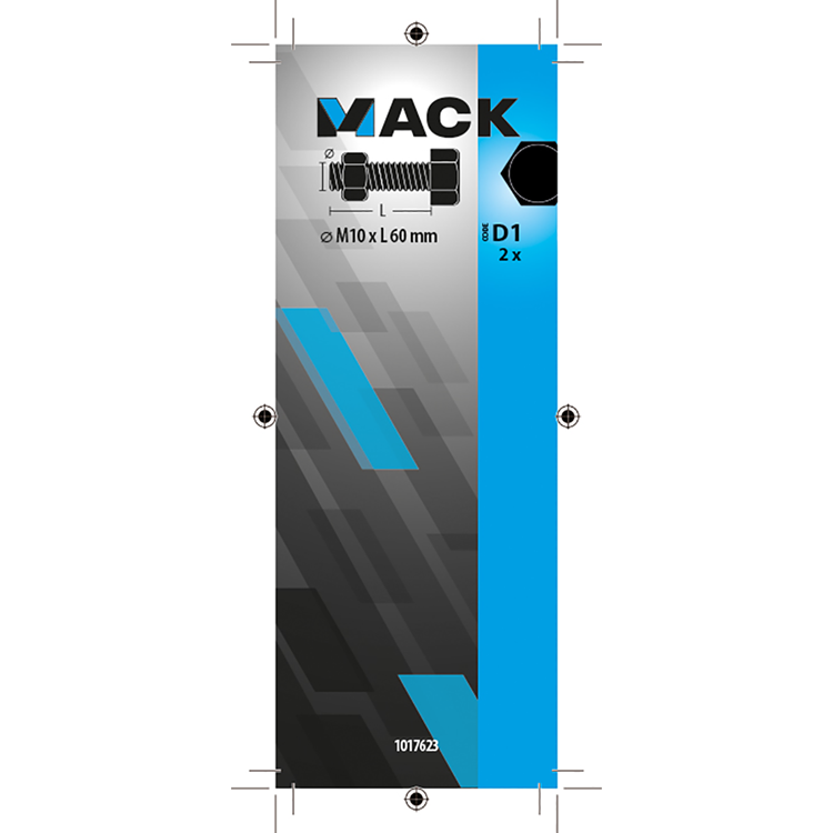Mack 1017623 - perno grifo + tuerca acero galvanizado 2 piezas m10 x 60 mm | 5 piezas