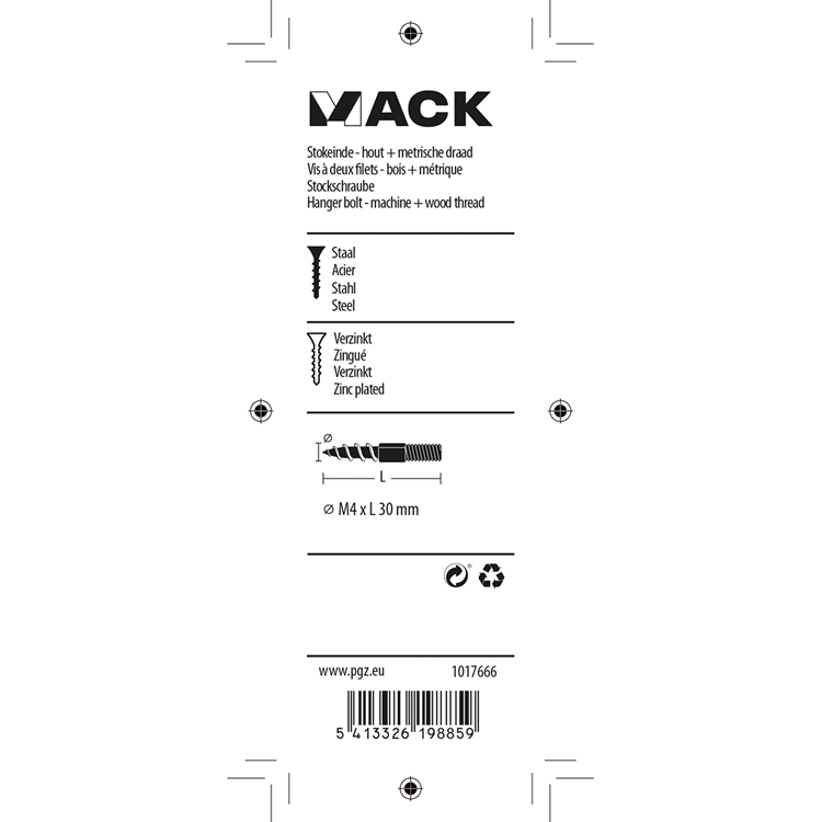 Mack 1017666 - palo extremo madera + metro. conductor de alambre 8 piezas m4x30 | 10 piezas