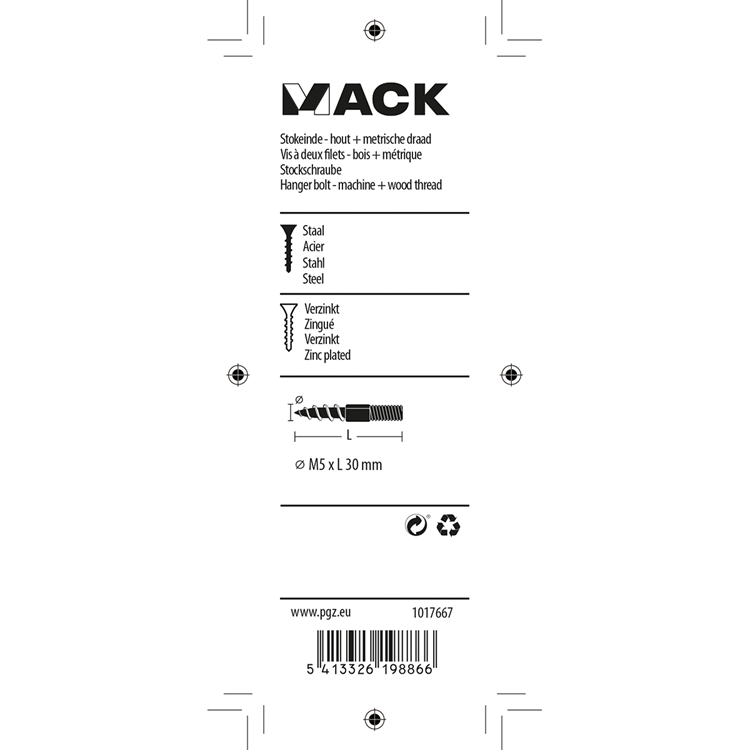 Mack 1017667 - palo extremo madera + metro. conductor de alambre 6 piezas m5x30 | 10 piezas