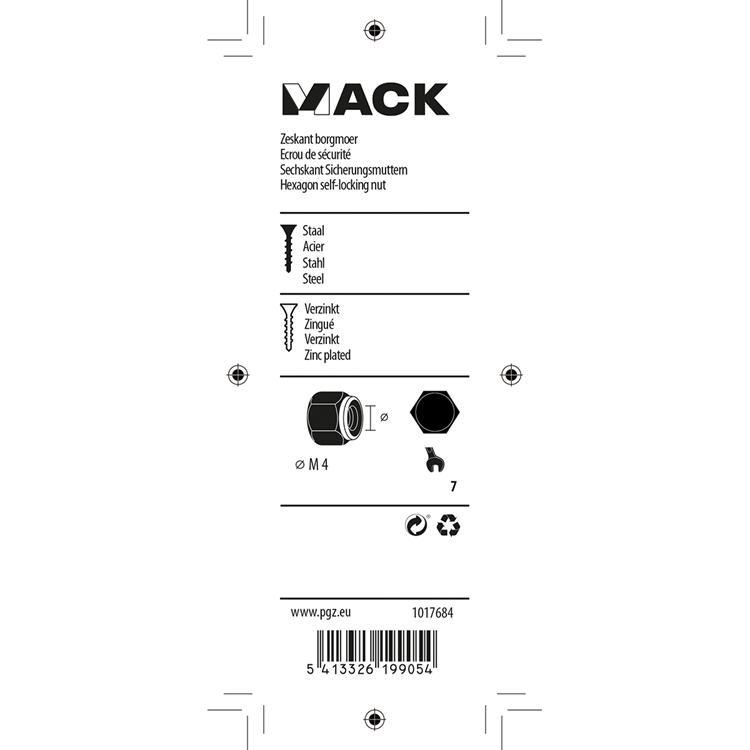 Mack 1017684 - contratuerca hexagonal acero galvanizado 20 piezas m4 | 10 piezas