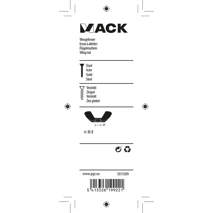 Mack 1017699 - tuerca de mariposa acero galvanizado 4 piezas m8 | 10 piezas