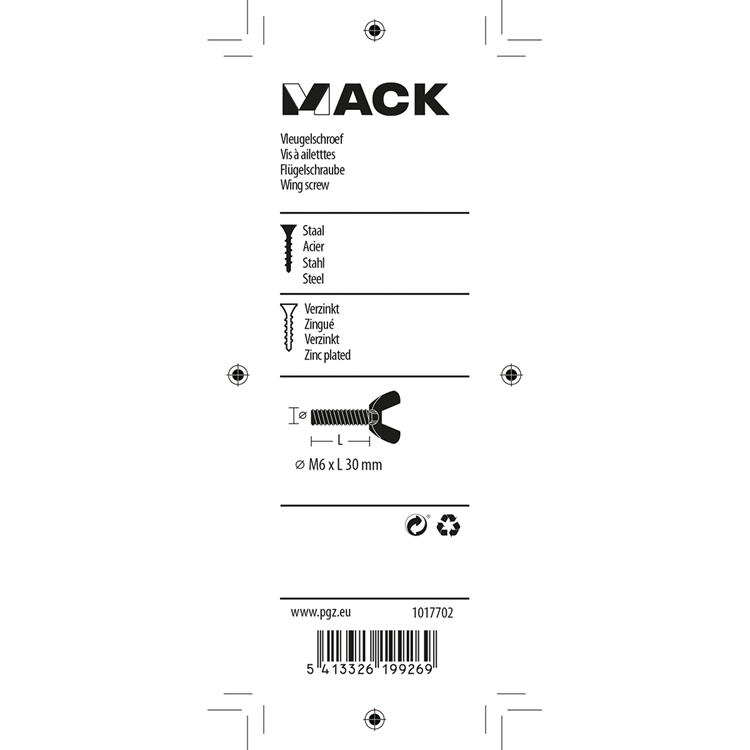 Mack 1017702 - tornillo de mariposa amarillo galvanizado 3 piezas m6 x 30 mm | 10 piezas