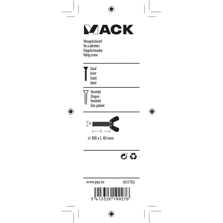 Mack 1017703 - tornillo de mariposa amarillo galvanizado 2 piezas m8 x 40 mm | 10 piezas