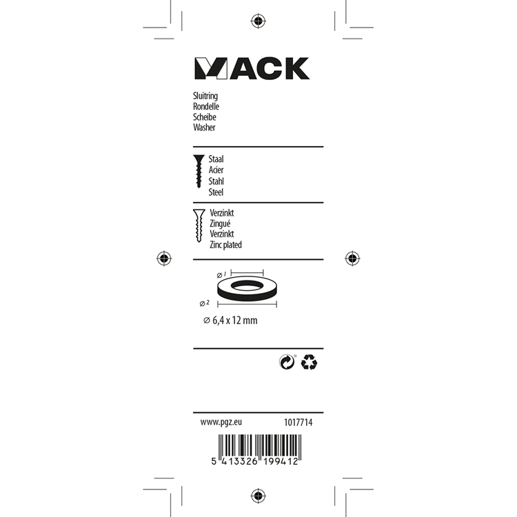 Mack 1017714 - arandela acero galvanizado 40 piezas 6,4 x 12 mm | 10 piezas