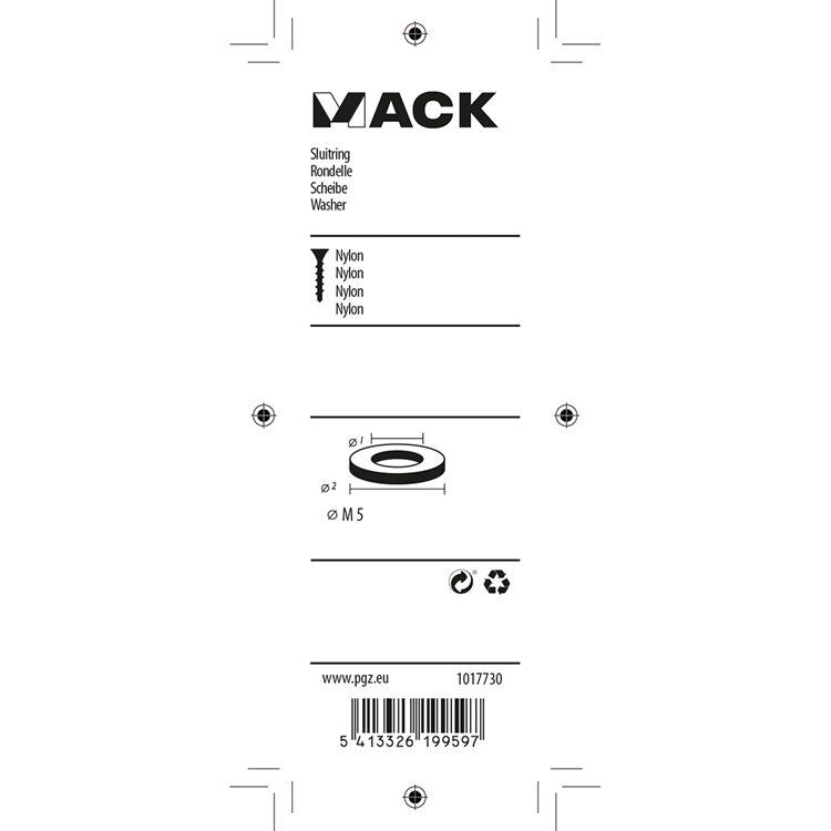 Mack 1017730 - arandela nailon 10 piezas m5 | 10 piezas
