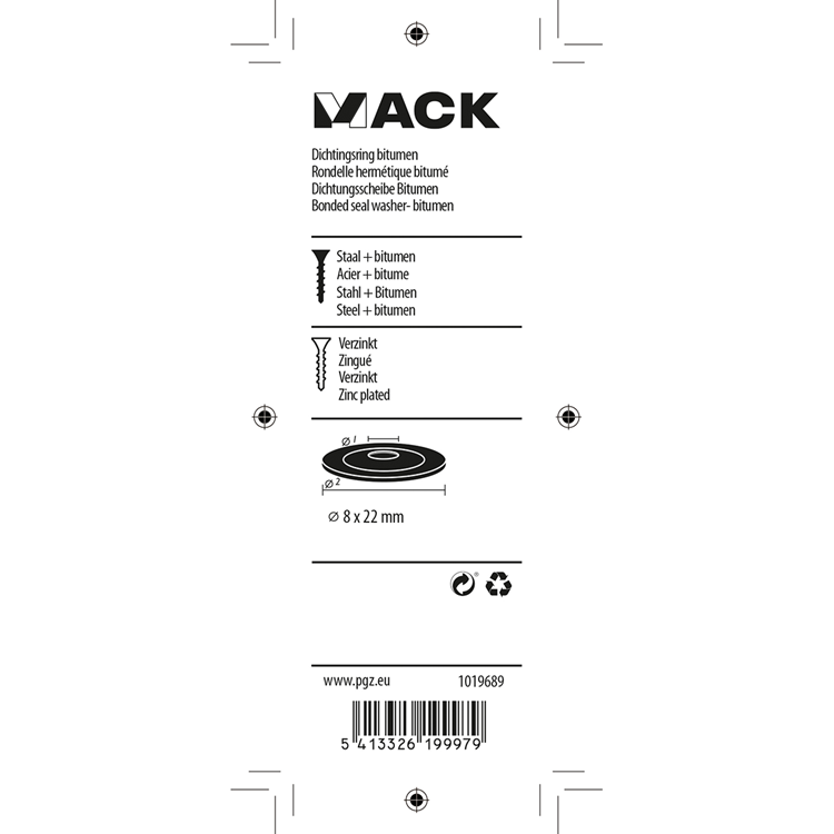 Mack 1019689 - anillo de sellado bituminoso galvanizado 8 piezas 8 x 22 mm | 10 piezas