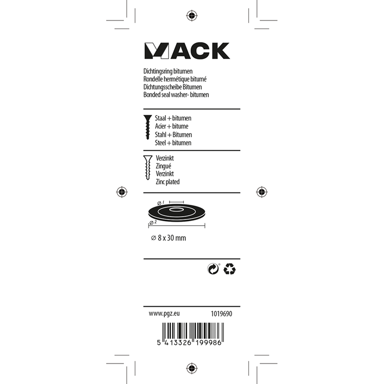 Mack 1019690 - anillo de sellado bituminoso galvanizado 6 piezas 8 x 30 mm | 10 piezas