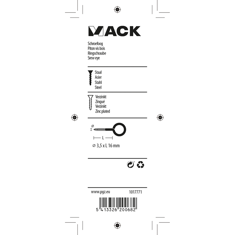 Mack 1017771 - ojo de tornillo acero galvanizado 12uds 3,5 x 16 mm | 10 piezas