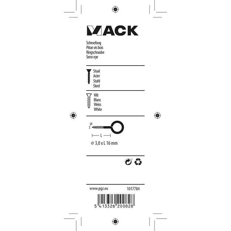 Mack 1017784 - ojo de tornillo acero blanco 7 piezas 3,0 x 16 mm | 10 piezas