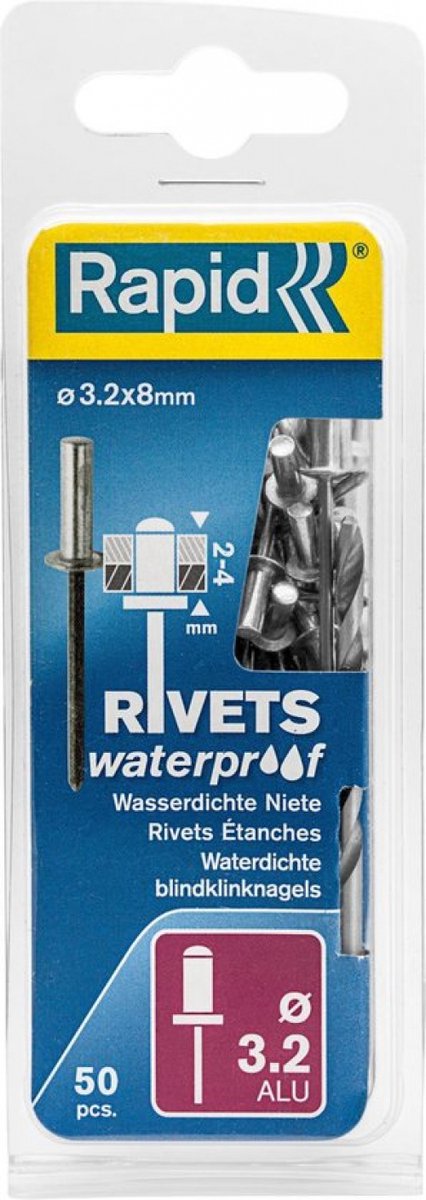 Rivetto cieco rapido impermeabile ø 3,2 x 8 mm 50 pezzi + trapano