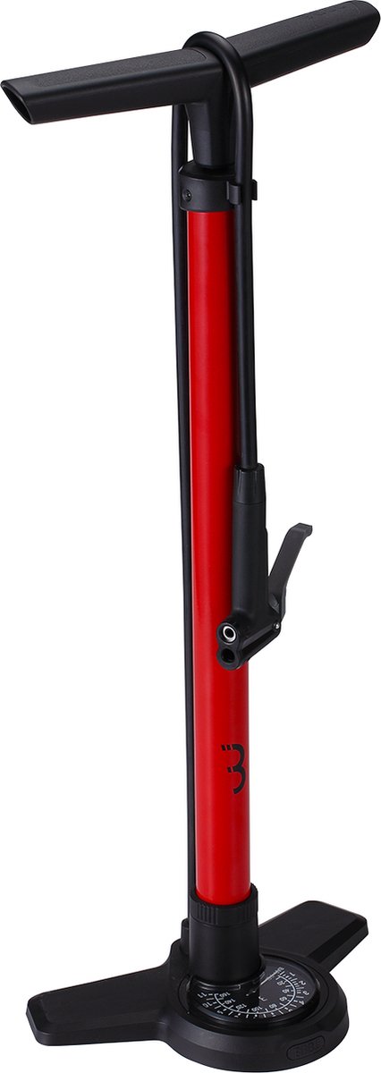 Pompa da bicicletta Bbb cycling airboost 2.0 con manometro - 11 bar 160 psi - valvole: Dunlop, Presta Schräder - pompa da pavimento ad alta pressione per bici da corsa e MTB - rossa - BFP-28
