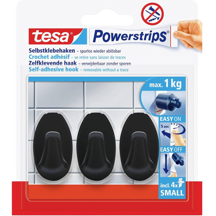 Tesa 1072301 - Prese multiple con ganci ovali s nere, 1kg | 6 pezzi