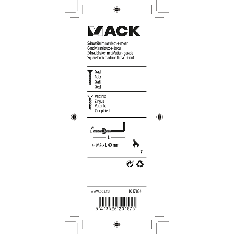 Mack 1017834 - tornillo pulgada métrico + tuerca acero 5 piezas m4 x 40 mm | 10 piezas