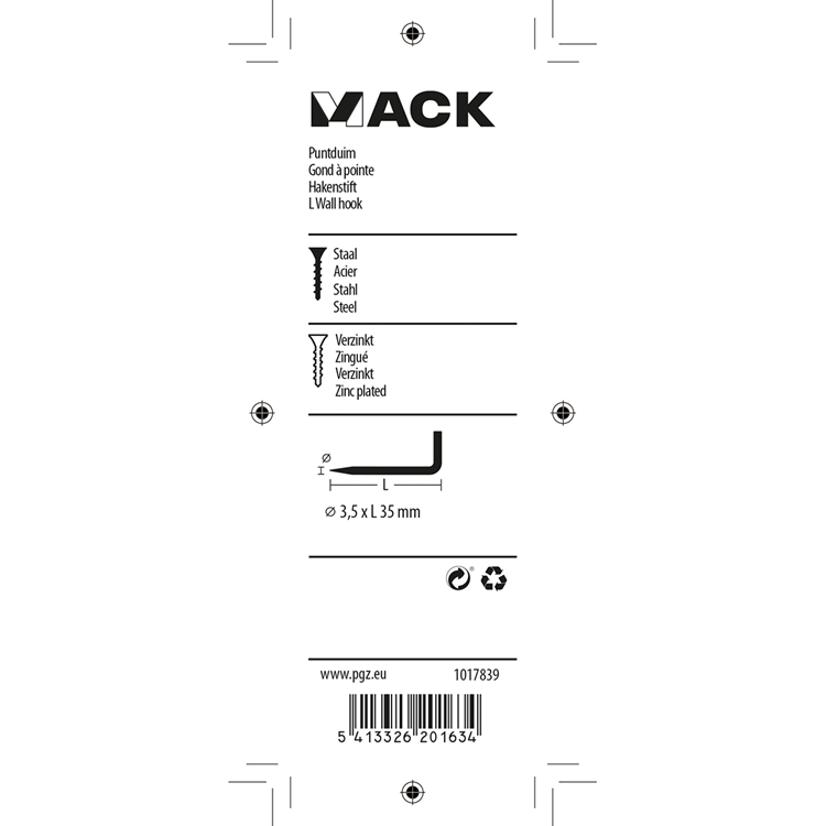 Mack 1017839 - punta pulgar acero galvanizado 11 piezas 3,5 x 35 mm | 10 piezas