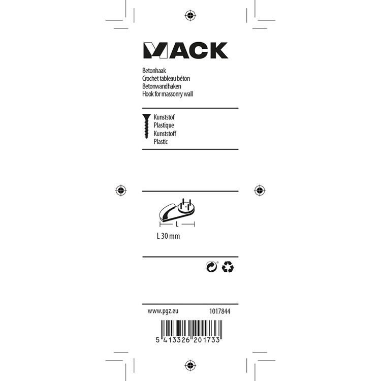 Mack 1017844 - betonhaak kunststof 4st 30mm | 10 stuks