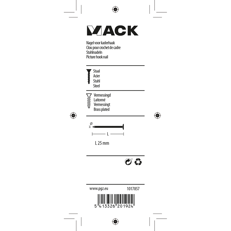 Mack 1017857 - clavo para gancho de marco de acero vermess. 25 piezas 25 mm | 10 piezas