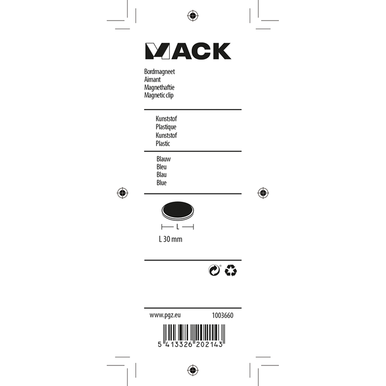 Mack 1003660 - placa magnética plástico azul 4ud 30 mm | 10 piezas