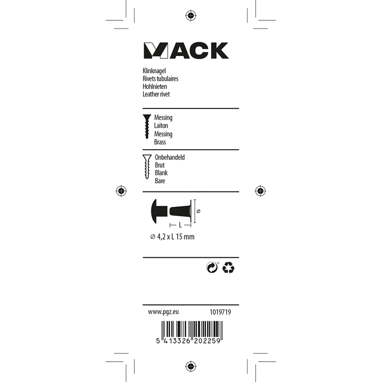 Mack 1019719 - remache latón 5 piezas 4,2 x 15 mm | 10 piezas